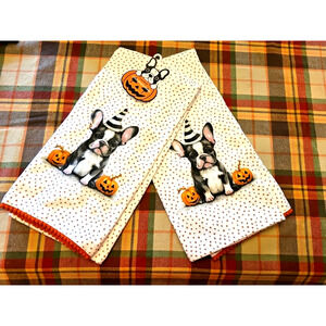 New FrenchieFrench Bulldog With Pumpkins Halloween Kitchen Towels NWT
